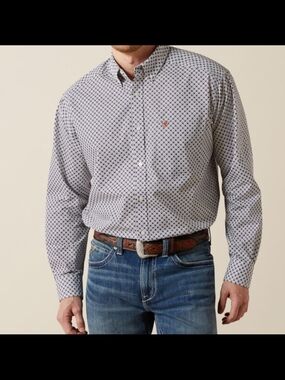 Ariat White Shirt with Navy Geometric Print